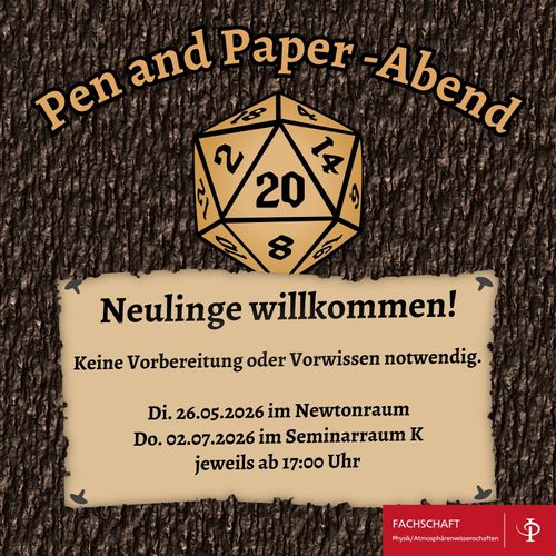 Pen and Paper-Abend - Neulinge willkommen! Keine Vorbereitung oder Vorwissen notwendig.